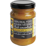 The Broth Sisters Asian Veggie Stock Concentrate 170g jar with turmeric, lemongrass, and ginger on a white background.