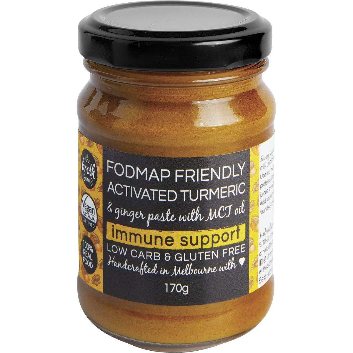 170g jar of The Broth Sisters Activated Turmeric and Ginger Paste with MCT oil on a white background.