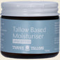 70ml tin of Thrive Tallow Unscented Tallow Based Moisturiser with a white and tan label on a white background.
