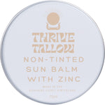 Thrive Tallow 70ml non-tinted sun balm tin with zinc oxide and grass-fed tallow on a white background.
