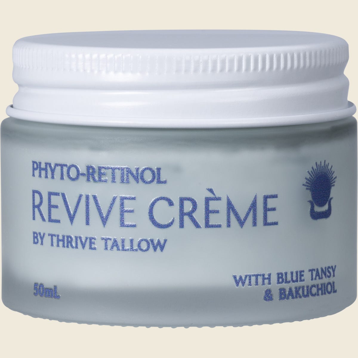 Thrive Tallow Phyto-Retinol Revive Creme 50ml glass jar with a white lid on a white background.