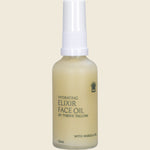 Thrive Tallow Hydrating Elixir Face Oil 50ml bottle with a dropper and marula oil on a white background.