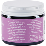 Side view of a glass jar of Thrive Tallow Whipped Tallow Moisturiser with a black lid on a white background.