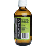 Back of T.J. Clark Colloidal Silver 200ml bottle with ingredients, directions, and product benefits.