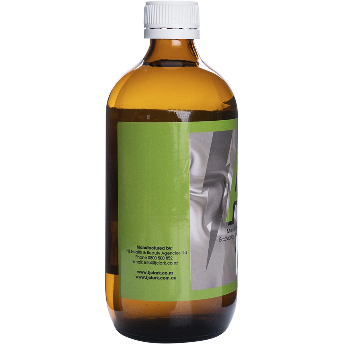 Side view of T.J. Clark Colloidal Silver 500ml bottle highlighting product benefits and its natural healing properties.