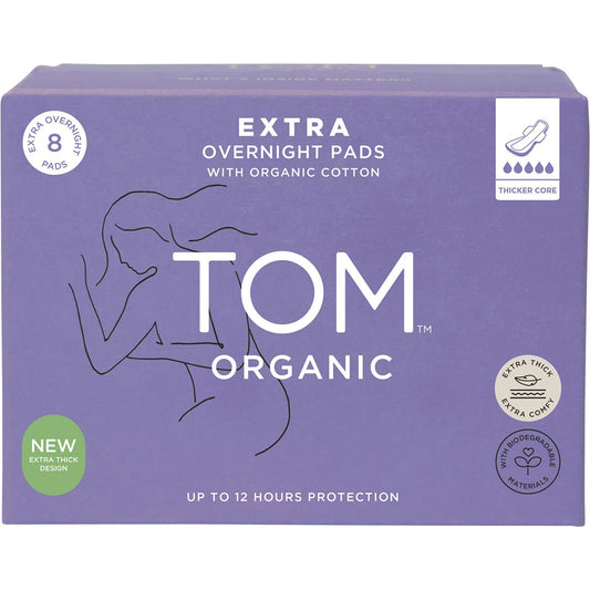 TOM Organic Pads Extra Overnight 8 Pack (Pack of 4)