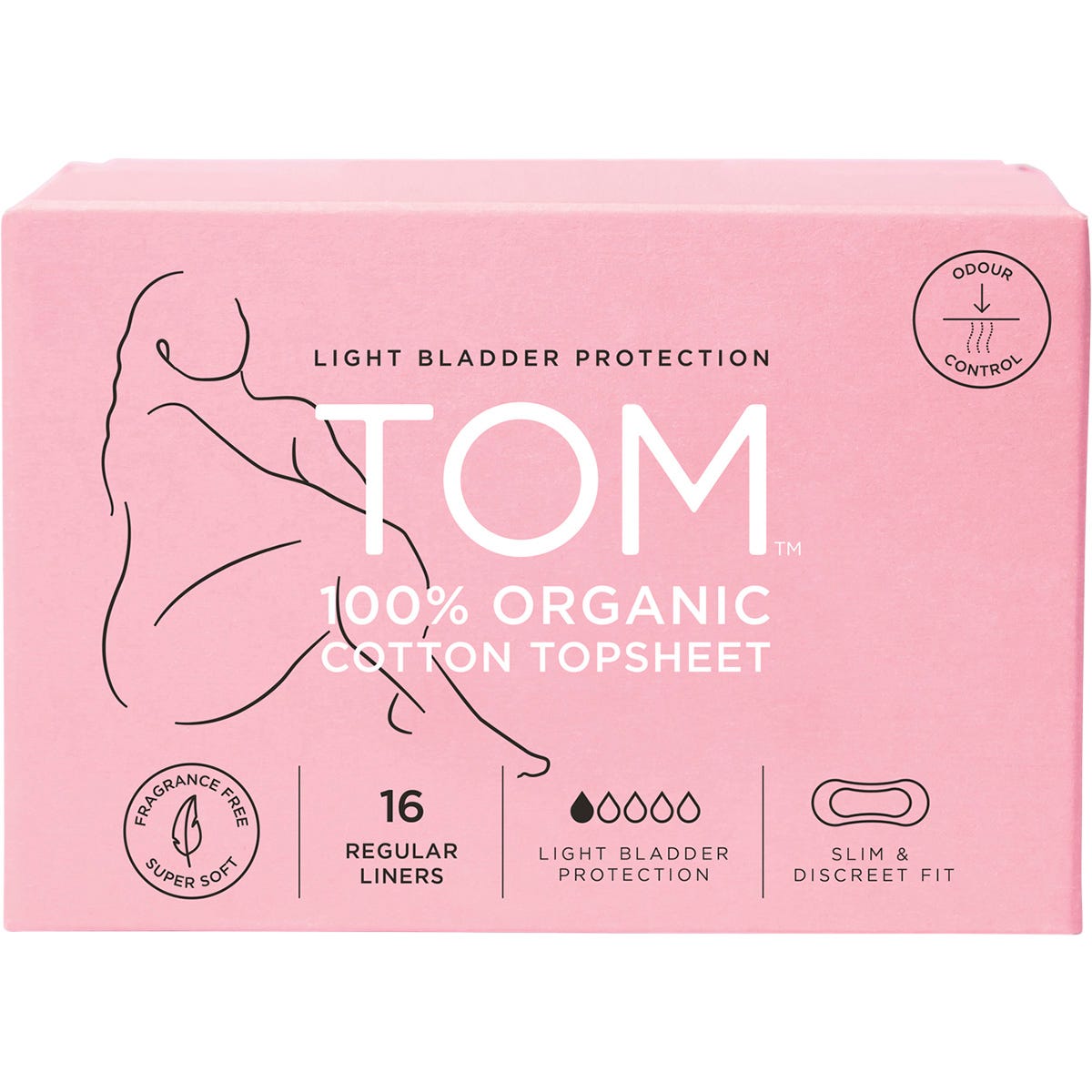 Pack of four TOM Organic light bladder protection regular liners with 100% organic cotton topsheets.