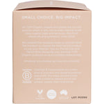Right side of TOM Organic Size 1 Period Cup box detailing product features and usage instructions.