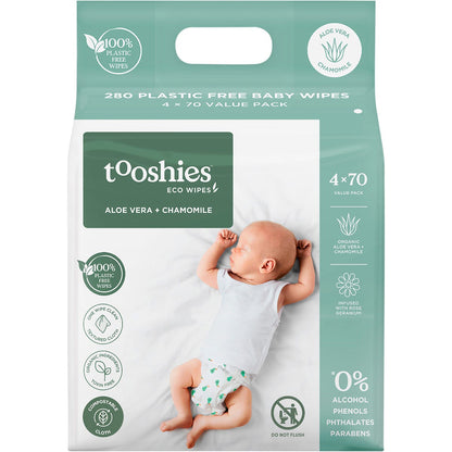 Tooshies Eco Wipes Value Pack Aloe Vera & Chamomile 4 Pack