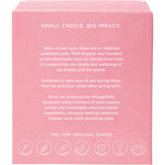 Side view of a TOM Organic Maternity Pads 8-pack box showing product benefits and 100% organic cotton logo.