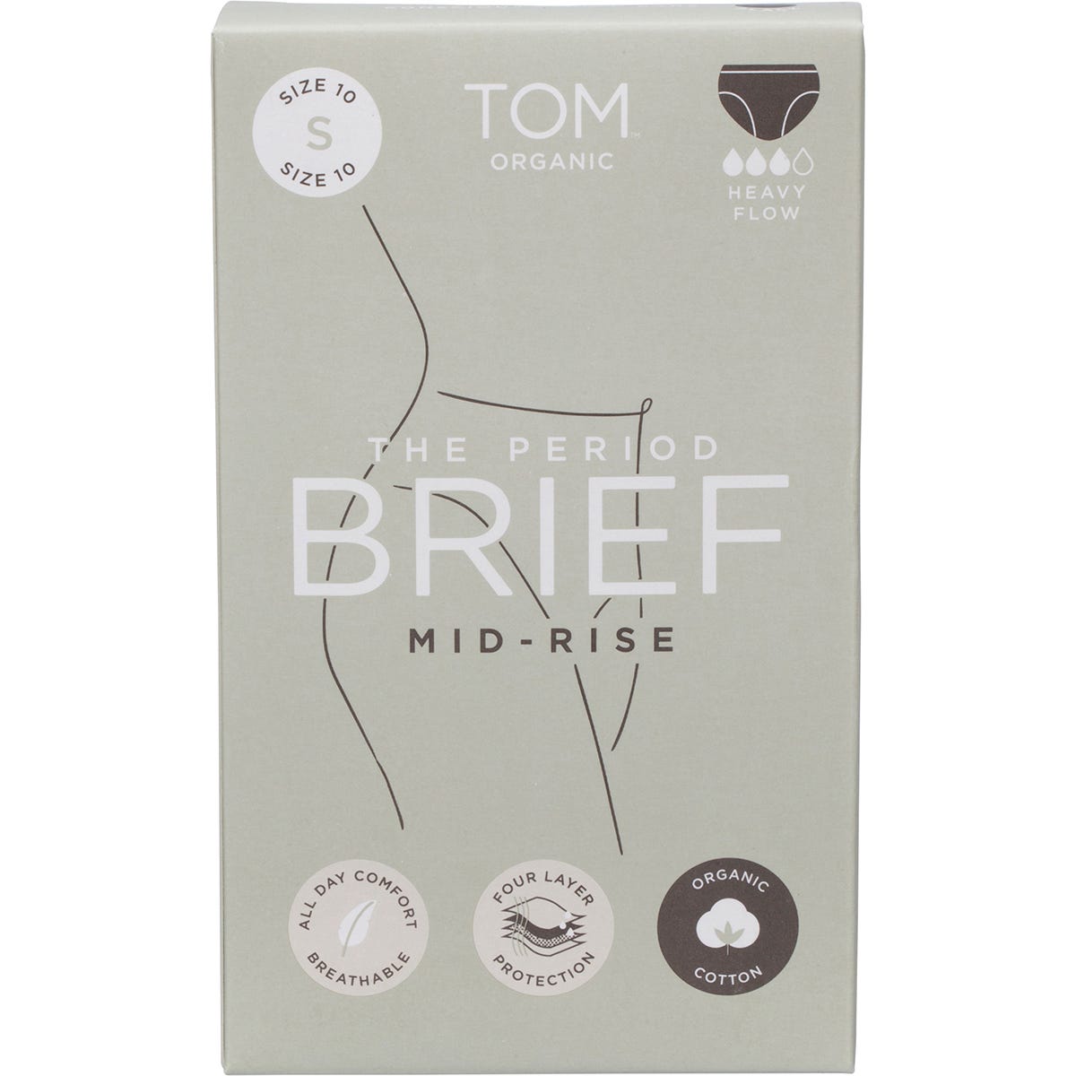 Black TOM Organic mid-rise period brief featuring a soft elastic waistband and a breathable cotton design.