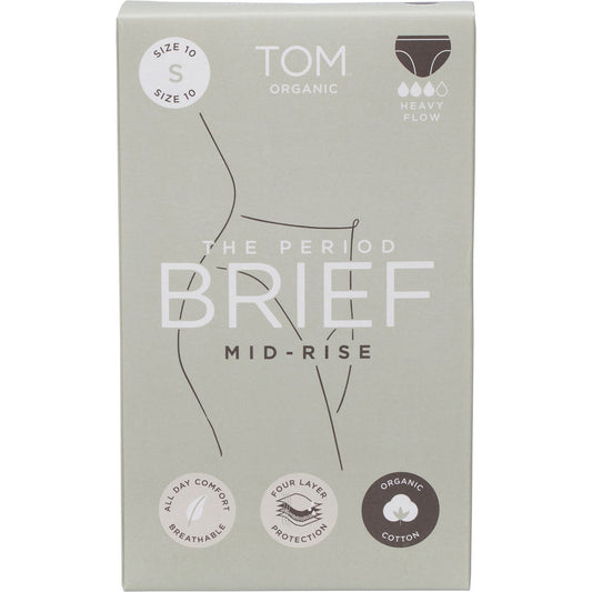 TOM Organic The Period Brief Mid Rise Black Small (Pack of 8)