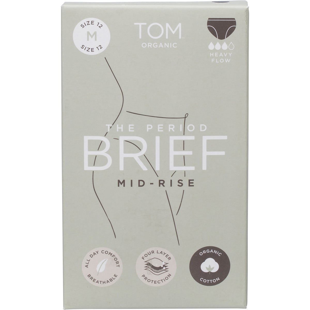 Black mid-rise TOM Organic period briefs with a soft elastic waistband and a 4-layer leak-proof system.