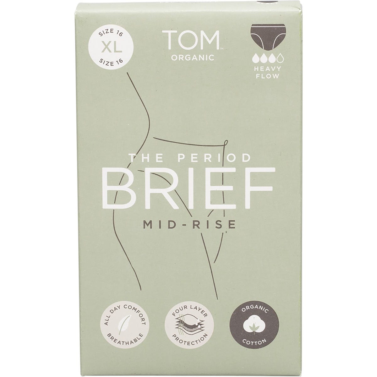 Black TOM Organic mid-rise period brief with a soft elastic waistband and flat seaming for heavy flow protection.