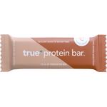 Individually wrapped 63g True Protein Salted Caramel bar featuring a beige and brown label on a white background.