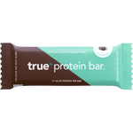 True Protein Choc Mint protein bar in a dark wrapper with mint-colored accents and a 20g protein label.