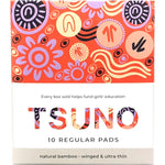 Box of 10 Tsuno regular winged ultra-thin bamboo pads featuring colorful geometric patterns.