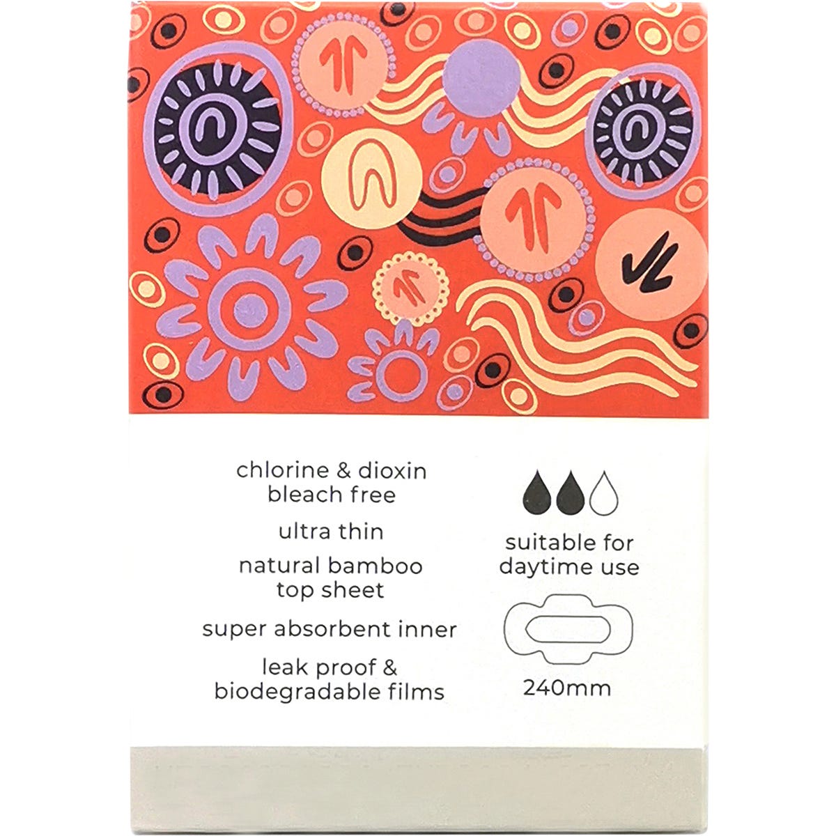 Side view of a Tsuno regular bamboo pads box highlighting product features and a Scottish artist's profile.