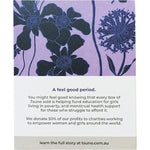 Back of Tsuno Natural Bamboo Super Pads box with ingredients, usage directions, and charity information.