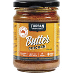 240g jar of Turban Chopsticks Butter Chicken Curry Paste featuring a colorful label with illustrations of fresh tomatoes.
