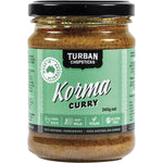 240g jar of Turban Chopsticks Korma Curry Paste with a yellow label and botanical illustrations on a white background.