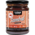 240g jar of Turban Chopsticks Sambal Vegan Curry Paste with fresh chilies, tamarind, and radish.
