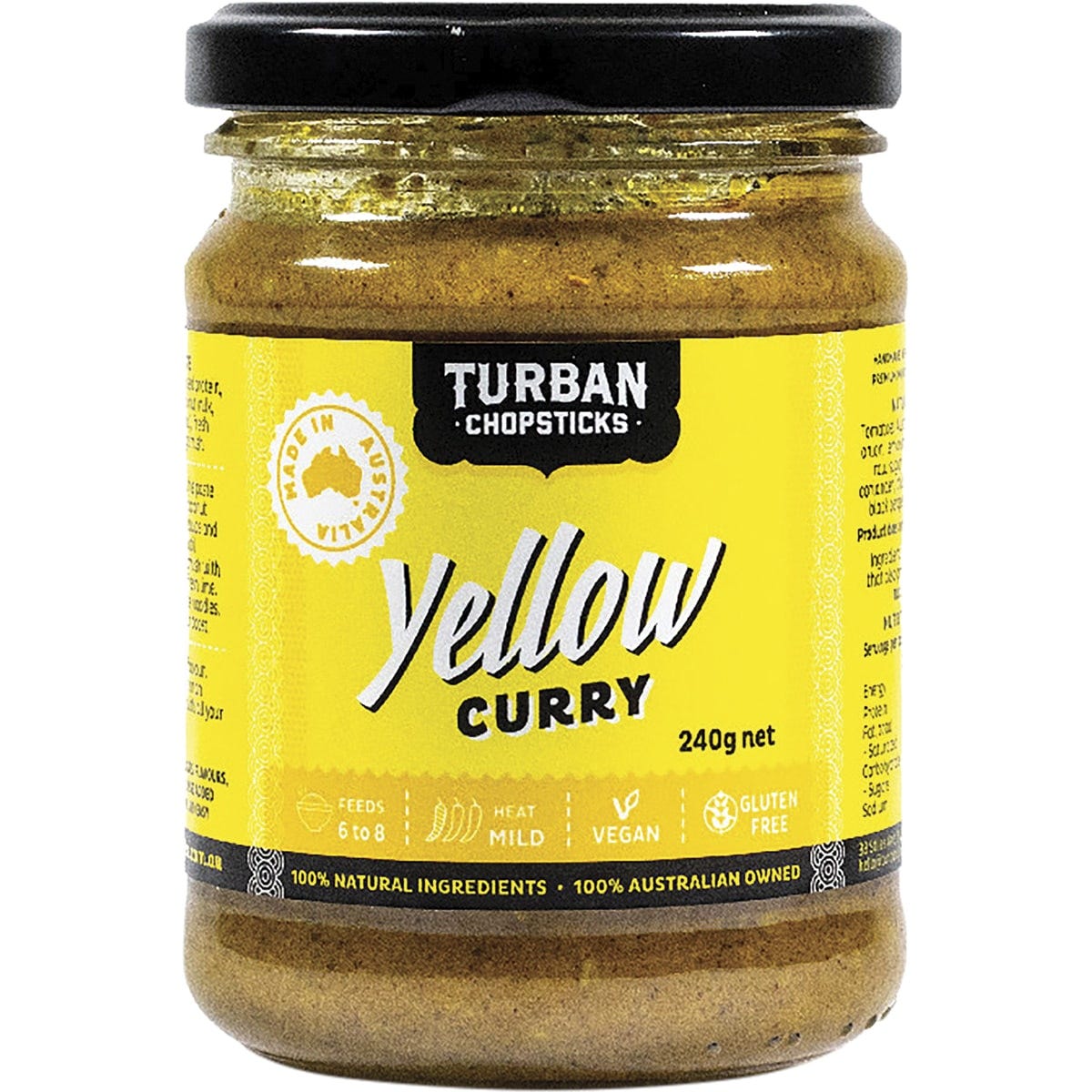240g jar of Turban Chopsticks Yellow Curry Paste with a yellow and white label on a white background.