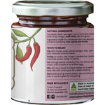 Right side of Turban Chopsticks Jam Chilli 190g jar showing nutritional facts and ingredients on a red label.