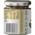Side view of a Turban Chopsticks Cauliflower Chutney jar showing nutritional information and a botanical label.