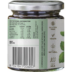 Side view of Turban Chopsticks Kale and Mint Chutney jar showing ingredients, nutrition facts, and usage.
