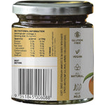Side view of a 200g jar of Turban Chopsticks Mango Chutney showing natural ingredients and Australian made logo.