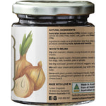 Right side of a 190g jar of Turban Chopsticks Onion Pepper Chutney showing nutrition facts and a barcode.