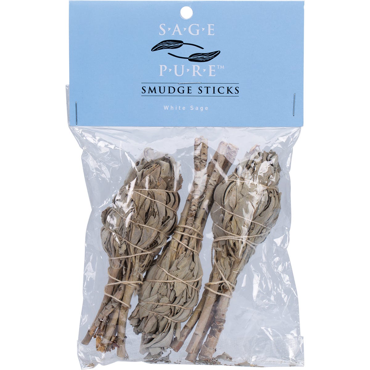 Three 8cm Tulsi Sage white sage smudge sticks tied with white string for ritual cleansing and meditation.