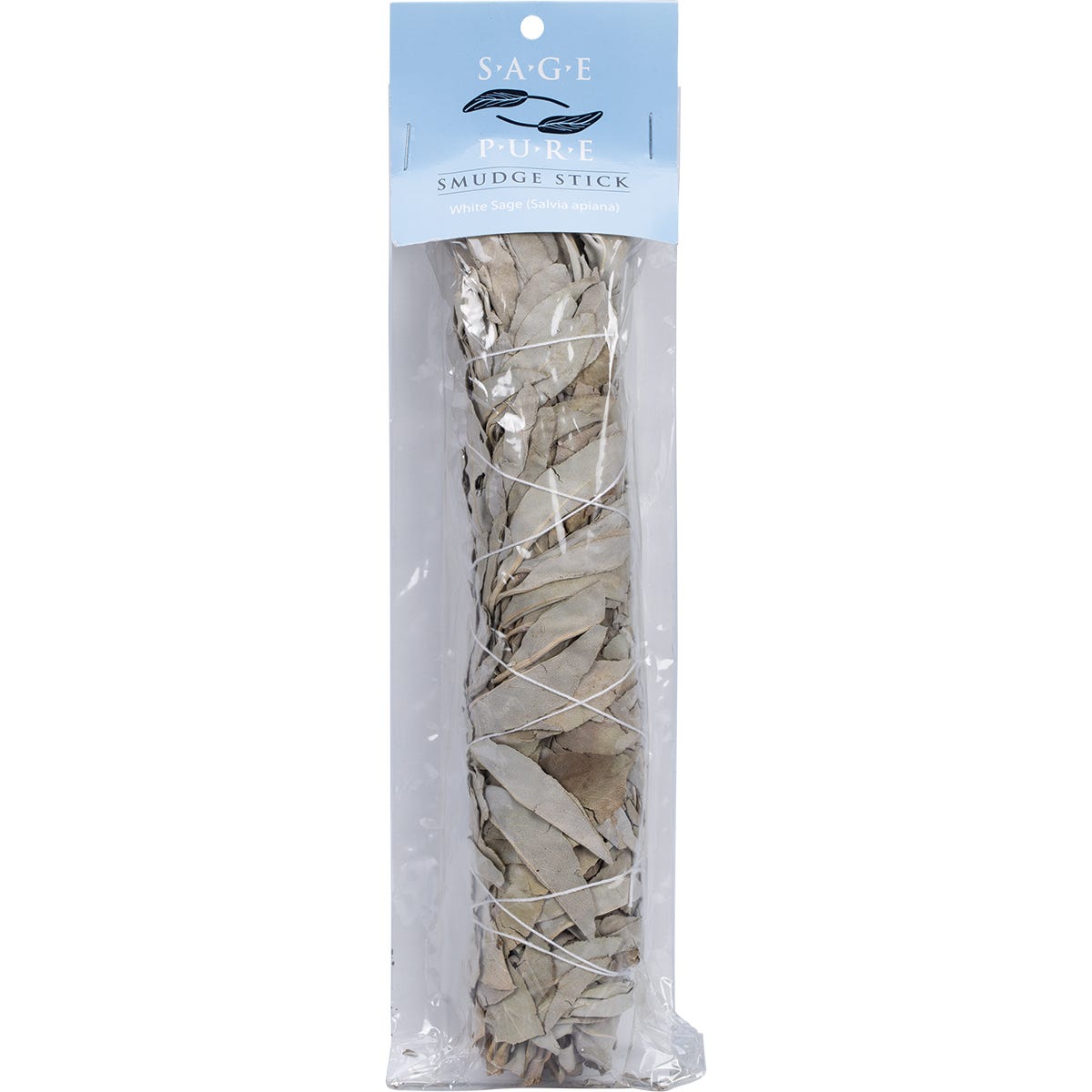 Large 22cm Tulsi Sage white sage smudge stick bundle tied with white string on a plain white background.