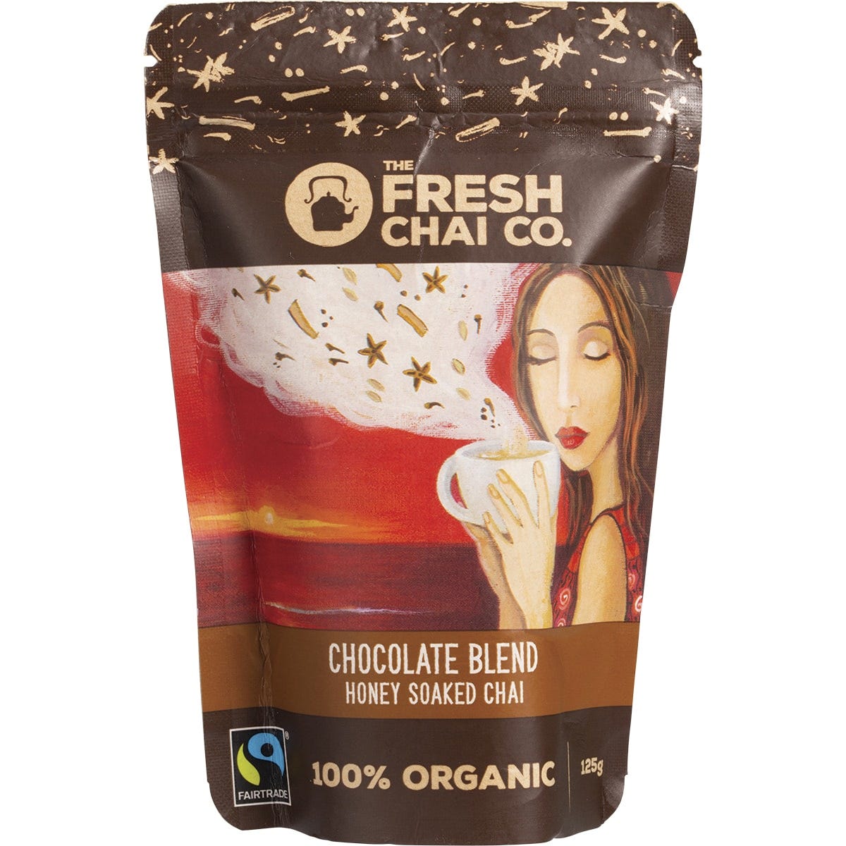 The Fresh Chai Co. Chocolate Blend 125g bag of honey soaked chai with organic spices and raw cacao.