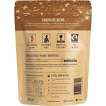 Back of a 250g bag of The Fresh Chai Co. Chocolate Blend showing ingredients, benefits, and organic certification.