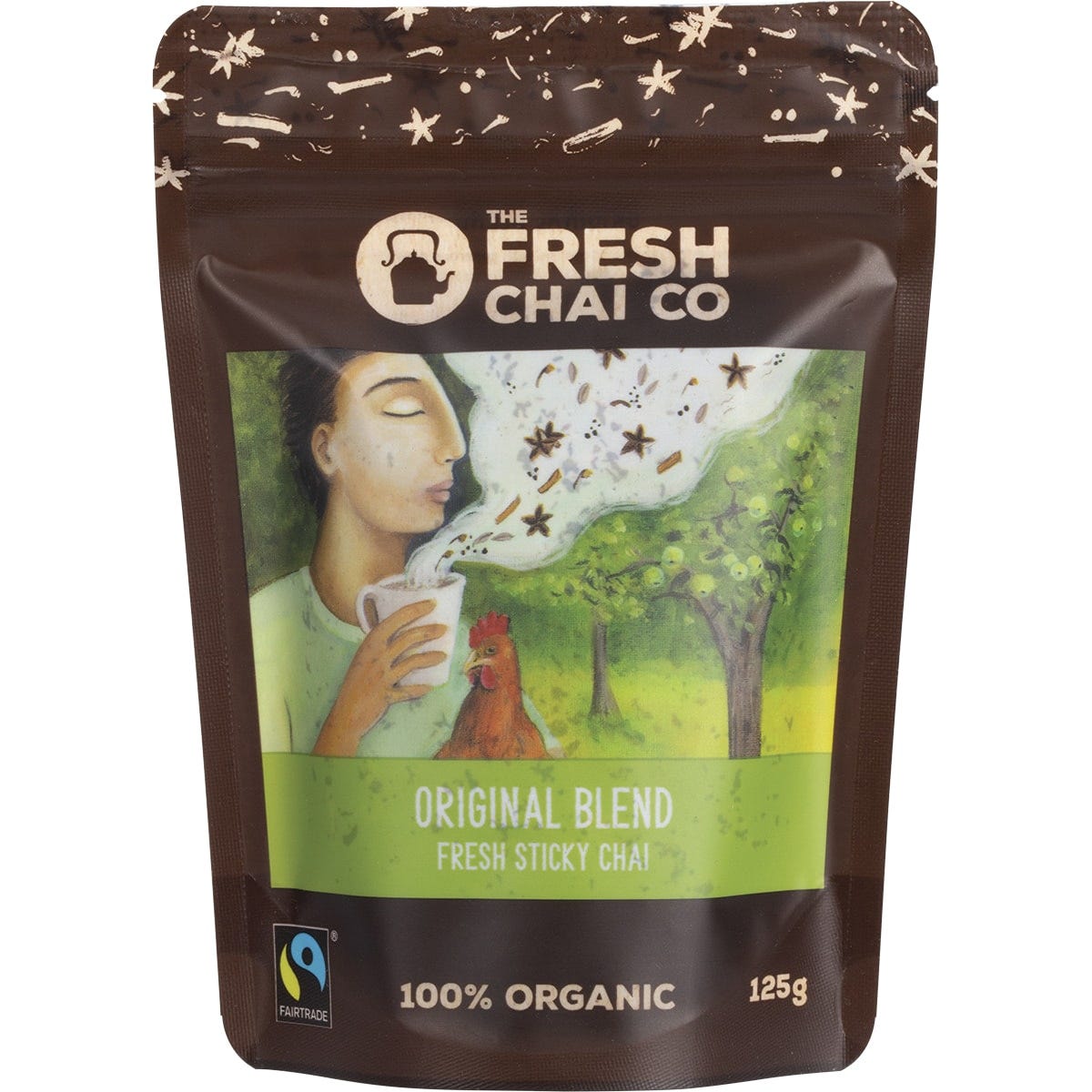 The Fresh Chai Co. Original Blend 125g bag of fresh sticky chai with spices, honey, and Assam black tea.