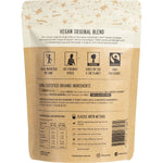 Back of The Fresh Chai Co. Vegan Original Blend 250g bag with ingredients and brewing instructions.