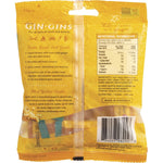 Yellow 60g bag of Gin Gins Spicy Turmeric Ginger Candy with a cartoon ginger man and turmeric root illustrations.