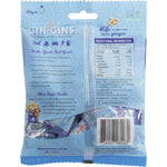 Back of a 60g bag of Gin Gins Super Strength ginger candy with nutrition facts and ingredient list.