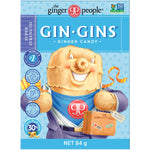 Pack of 12 Gin Gins Super Strength Ginger Candy 84g bags featuring 30% fresh ginger for natural nausea relief.