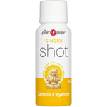 Single 59ml bottle of The Ginger People Lemon & Cayenne Ginger Shot on a white background.