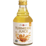 237ml bottle of The Ginger People 99% Turmeric Juice with a bright yellow label and turmeric root imagery.