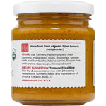 Side view of The Ginger People Organic Turmeric Paste jar highlighting the Non-GMO Project Verified logo.