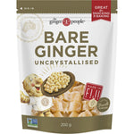 The Ginger People Uncrystallised Bare Ginger 200g bag with ginger chunks and Fiji landscape.