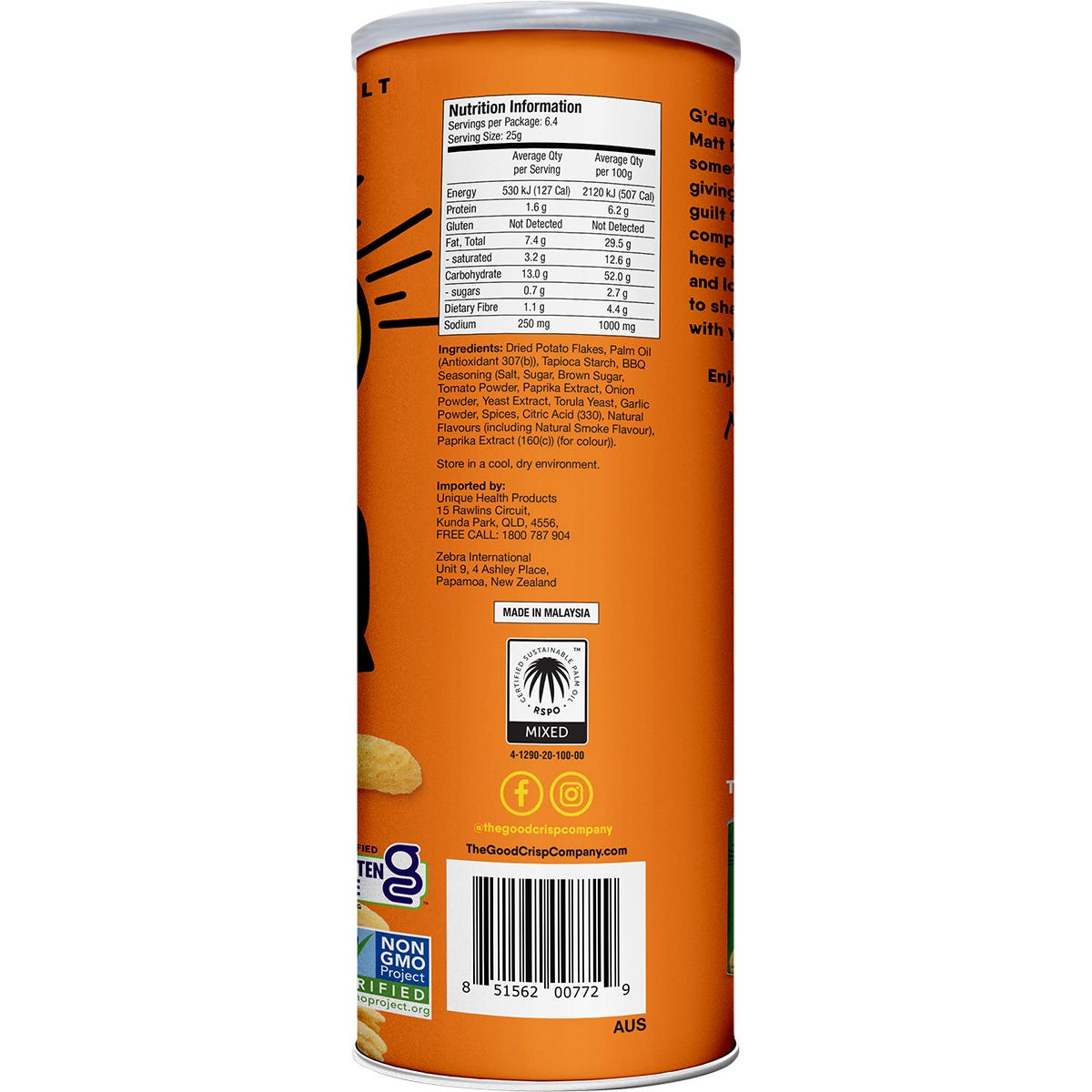 The Good Crisp Company Potato Crisps BBQ 160g (Pack of 8) Payless 4 Organics