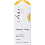 Back of an 85ml Australian Jojoba Oil bottle showing product ingredients, benefits, and directions.