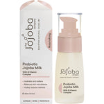 30ml bottle of The Jojoba Company Probiotic Jojoba Milk serum with a white dropper lid on a white background.