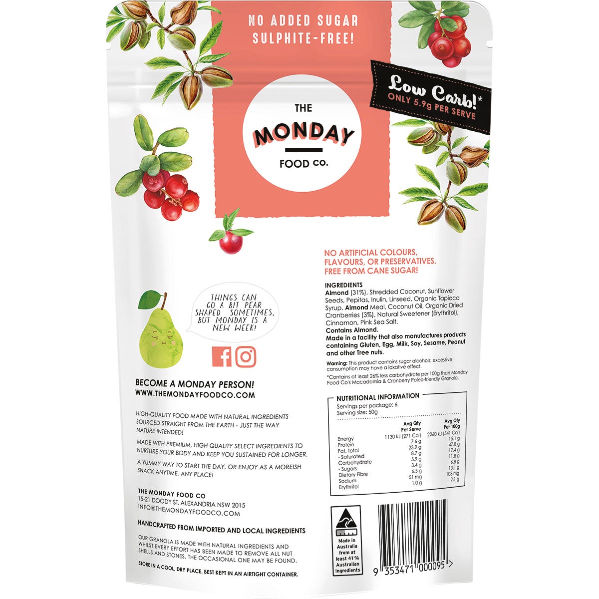 The Monday Food Co. Keto Gourmet Granola Cranberry Clusters 300g Payless 4 Organics