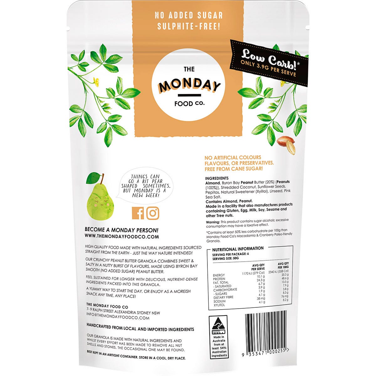 The Monday Food Co. Keto Gourmet Granola Crunchy Peanut Butter 300g Payless 4 Organics